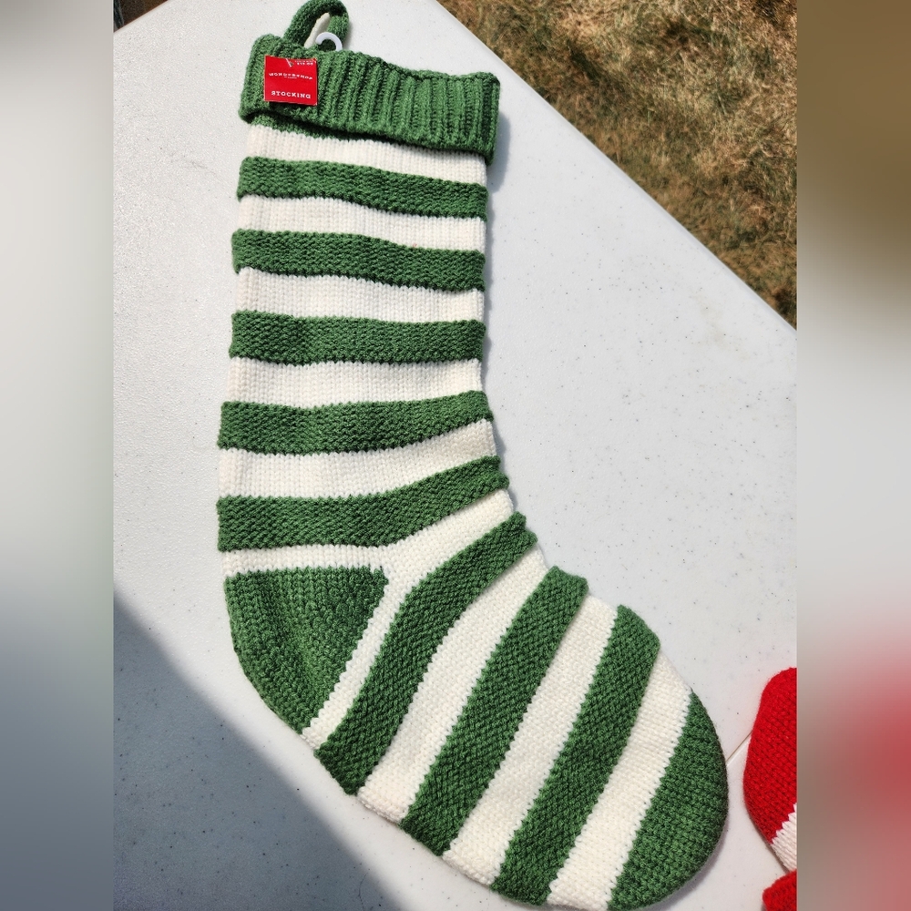 Green and white striped stocking